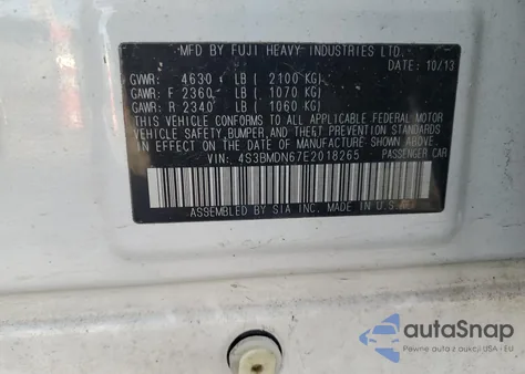 2014 Subaru Legacy 3.6R Limited z USA, uszkodzony, nr VIN 4S3BMDN67E2018265